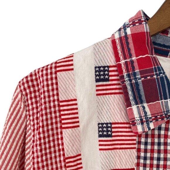 Romans Vintage American Flag Patriotic Quilt Patchwork Shacket Size Large - Picture 11 of 13